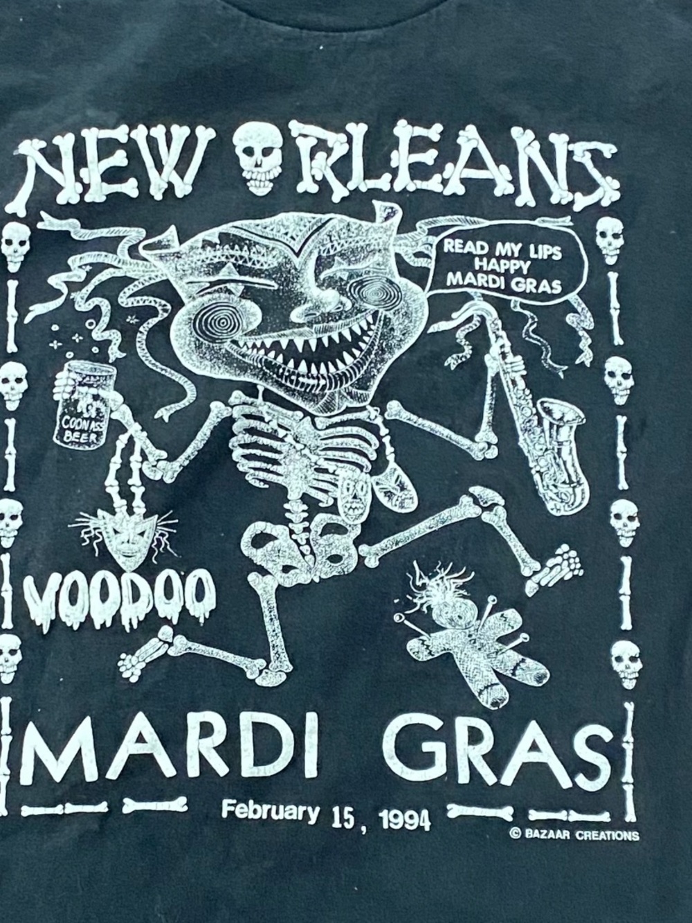 Vintage 90s French Quarter New Orleans Voodoo Skeleton Short Sleeve T-shirt XL